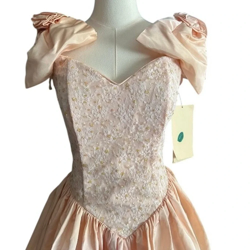 NWT Vintage 80s Gunne Sax Jessica McClintock Peach Lace Prom Dress 7/8‎